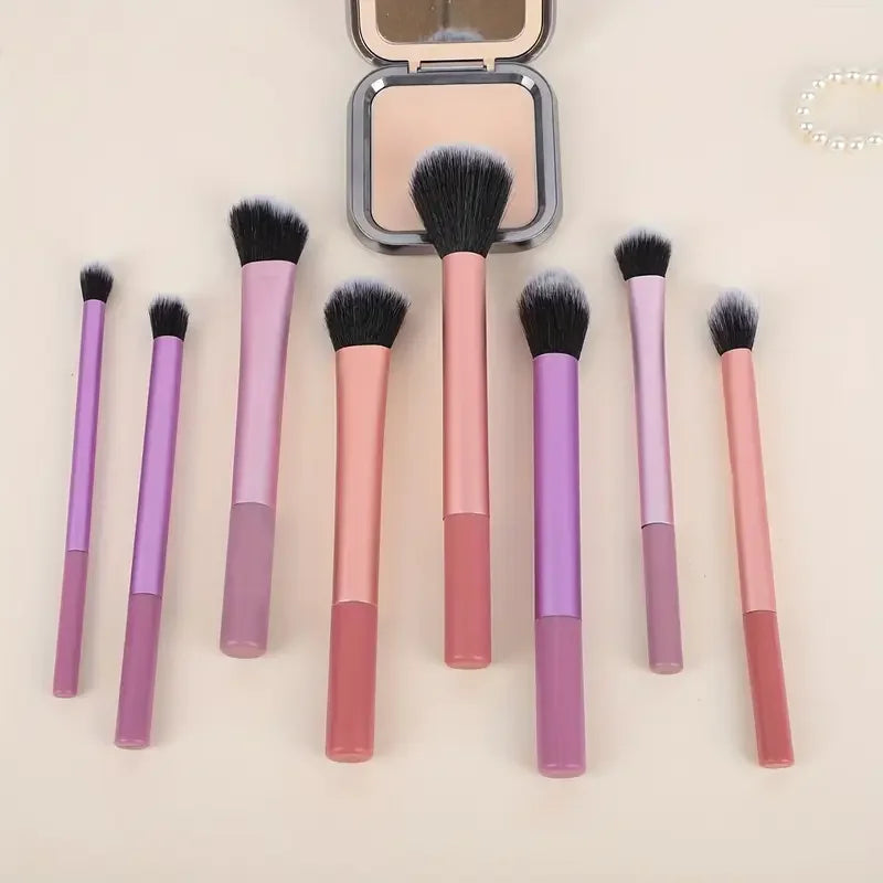 8-Piece Essential Makeup Brush Set - Soft Synthetic Bristles