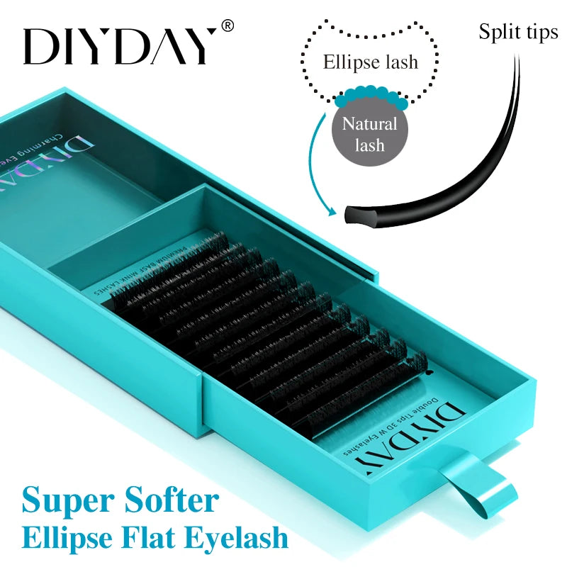 DIYDAY Ellipse Flat Eyelash Extensions (0.15 / 0.20mm) - Super Soft Natural Look Individual Lashes