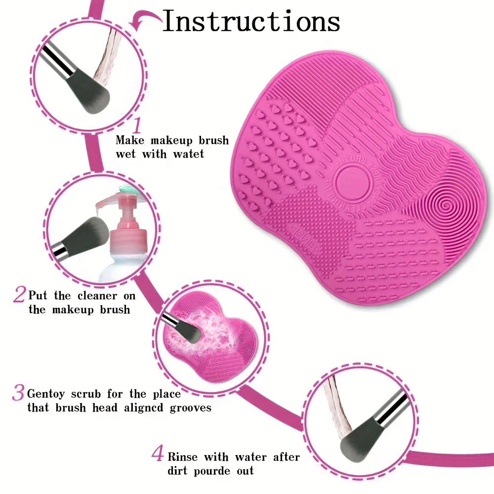 Apple-Shaped Silicone Makeup Brush Cleaning Mat | Portable Suction Cup Scrubber Pad