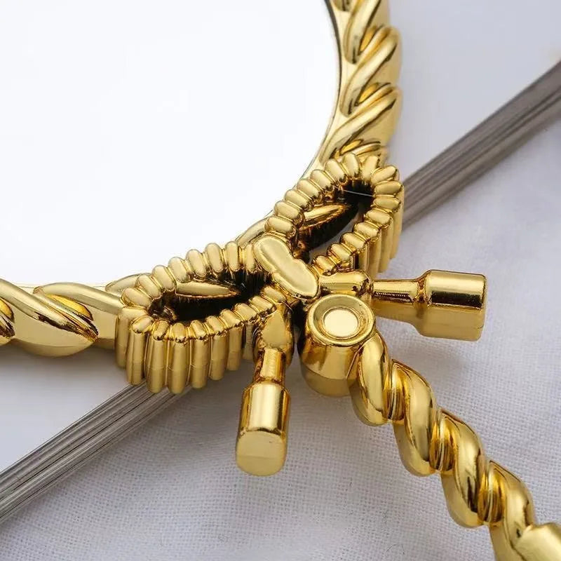 Vintage Handheld Makeup Mirror - Round European Twisted Rope Vanity Mirror for Travel & Home Decor