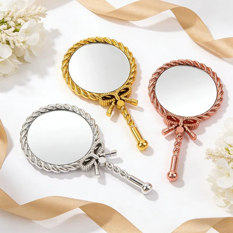 Vintage Handheld Makeup Mirror - Round European Twisted Rope Vanity Mirror for Travel & Home Decor