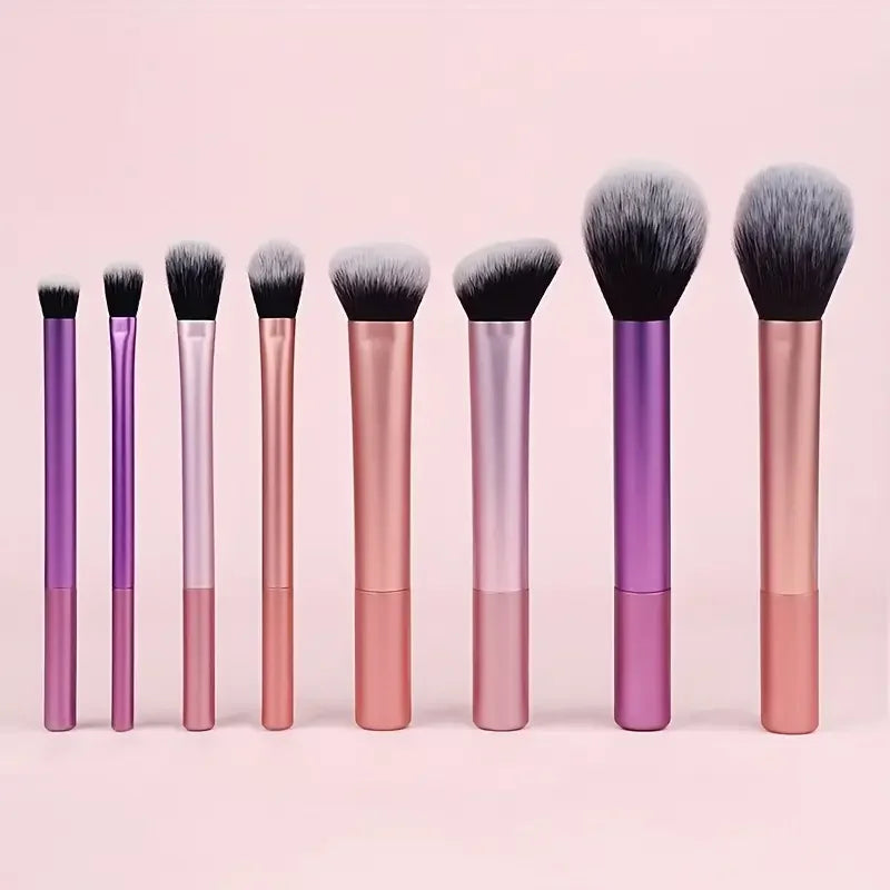 8-Piece Essential Makeup Brush Set - Soft Synthetic Bristles