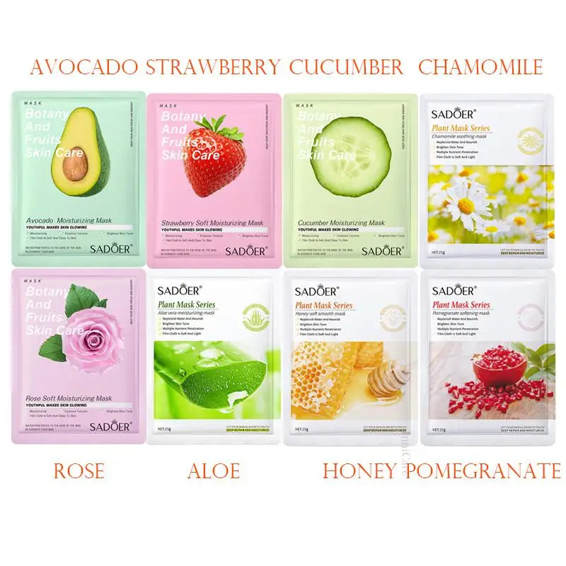 Natural Plant Facial Sheet Mask Set - Hydrating & Firming Skincare (8 Pcs)