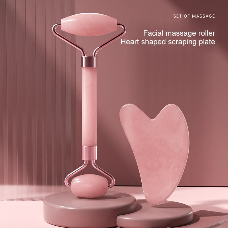 Resin Facial Roller & Gua Sha Scraping Board Set for Face, Neck, and Eye Care