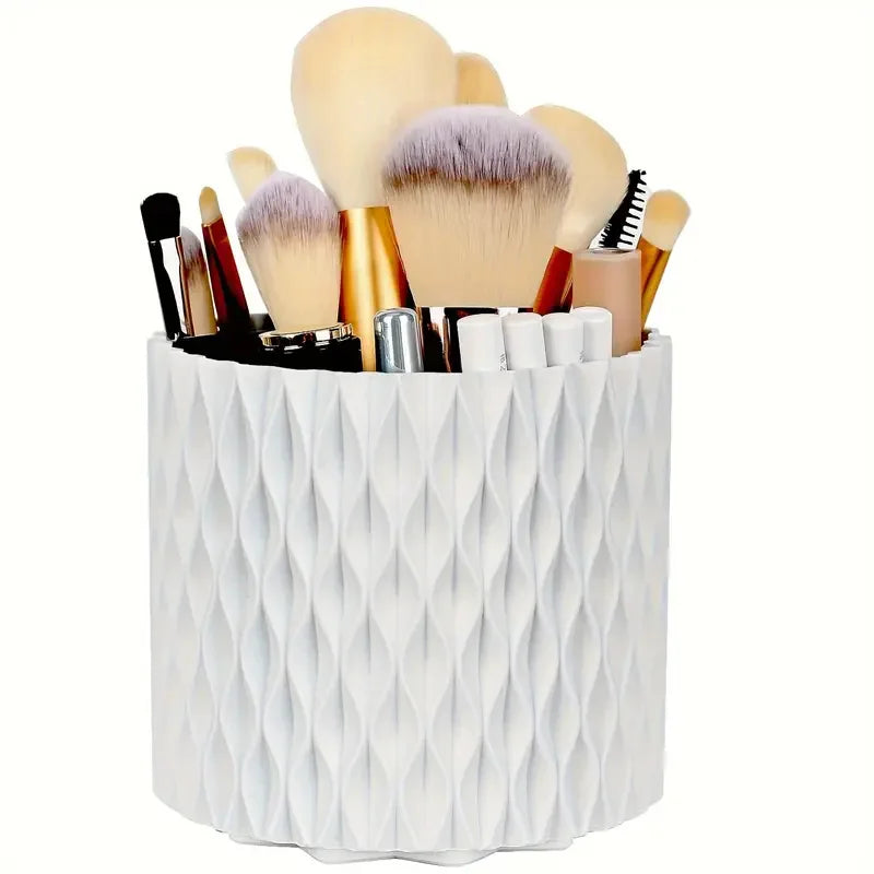 360° Rotating Makeup Organizer - Cosmetic Display Case with Brush Holder & Perfume Tray for Vanity