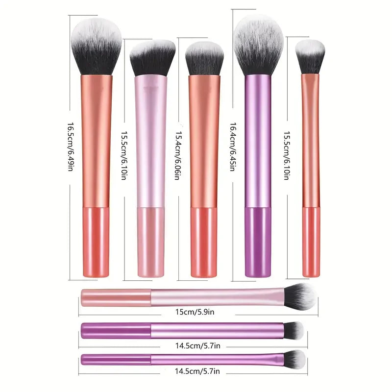 8-Piece Essential Makeup Brush Set - Soft Synthetic Bristles