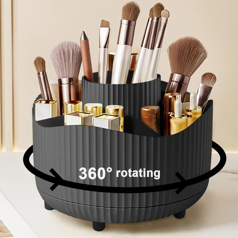 360° Rotating Makeup Organizer - Cosmetic Display Case with Brush Holder & Perfume Tray for Vanity
