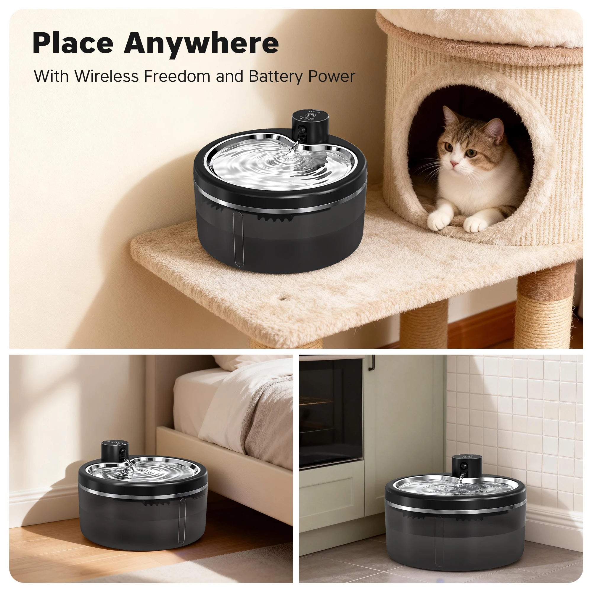 3L Wireless Cat Water Fountain | Motion Sensor & Stainless Steel Tray