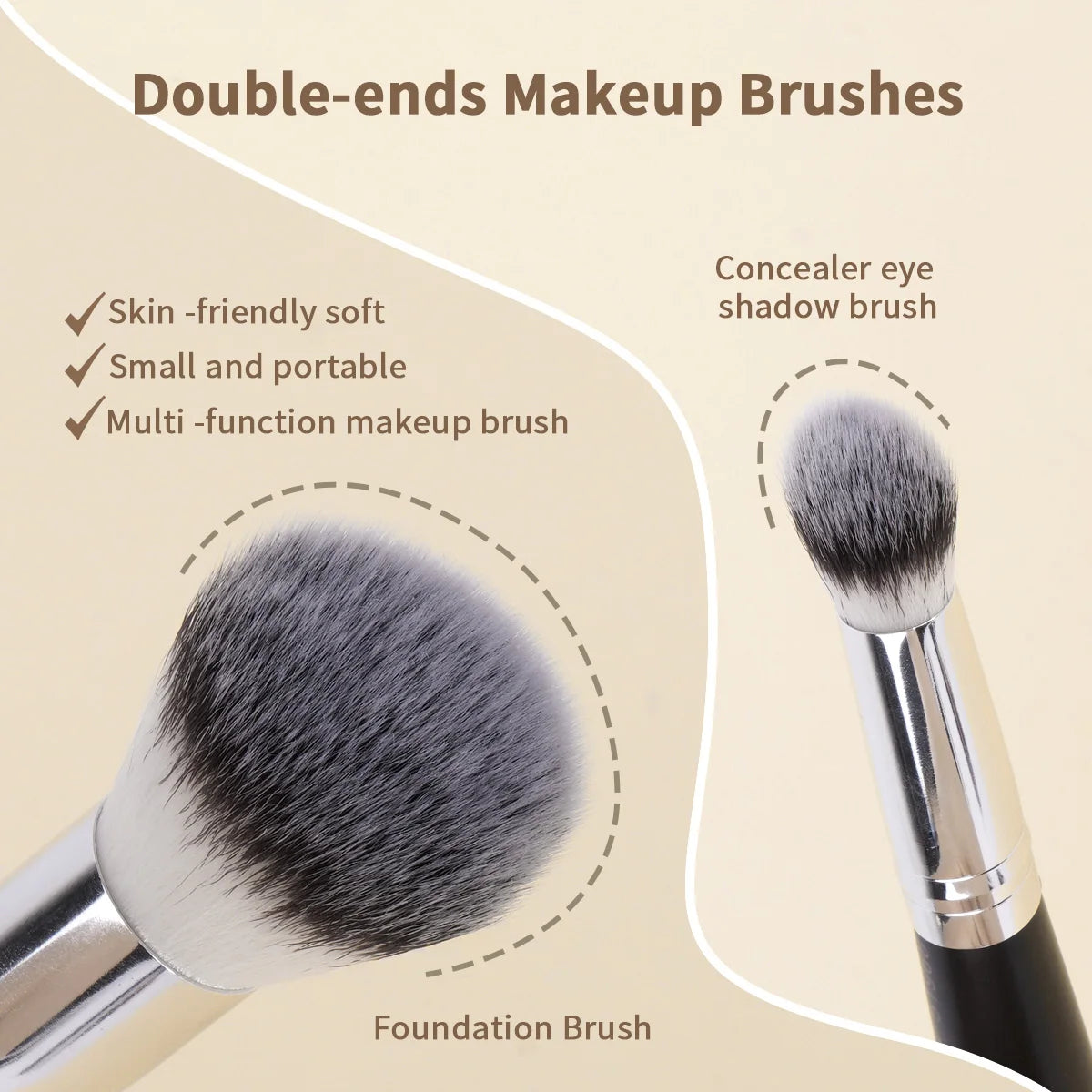 MAANGE 4pcs Makeup Brushes: 2x Dual-Ended Blush & 2x Flat Top Angled Foundation Brush Kit