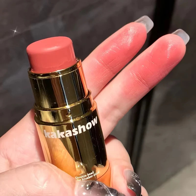 Dual-Ended Cream Blush Stick with Sponge Blender - Long-Lasting Multi-Use Cheek Tint