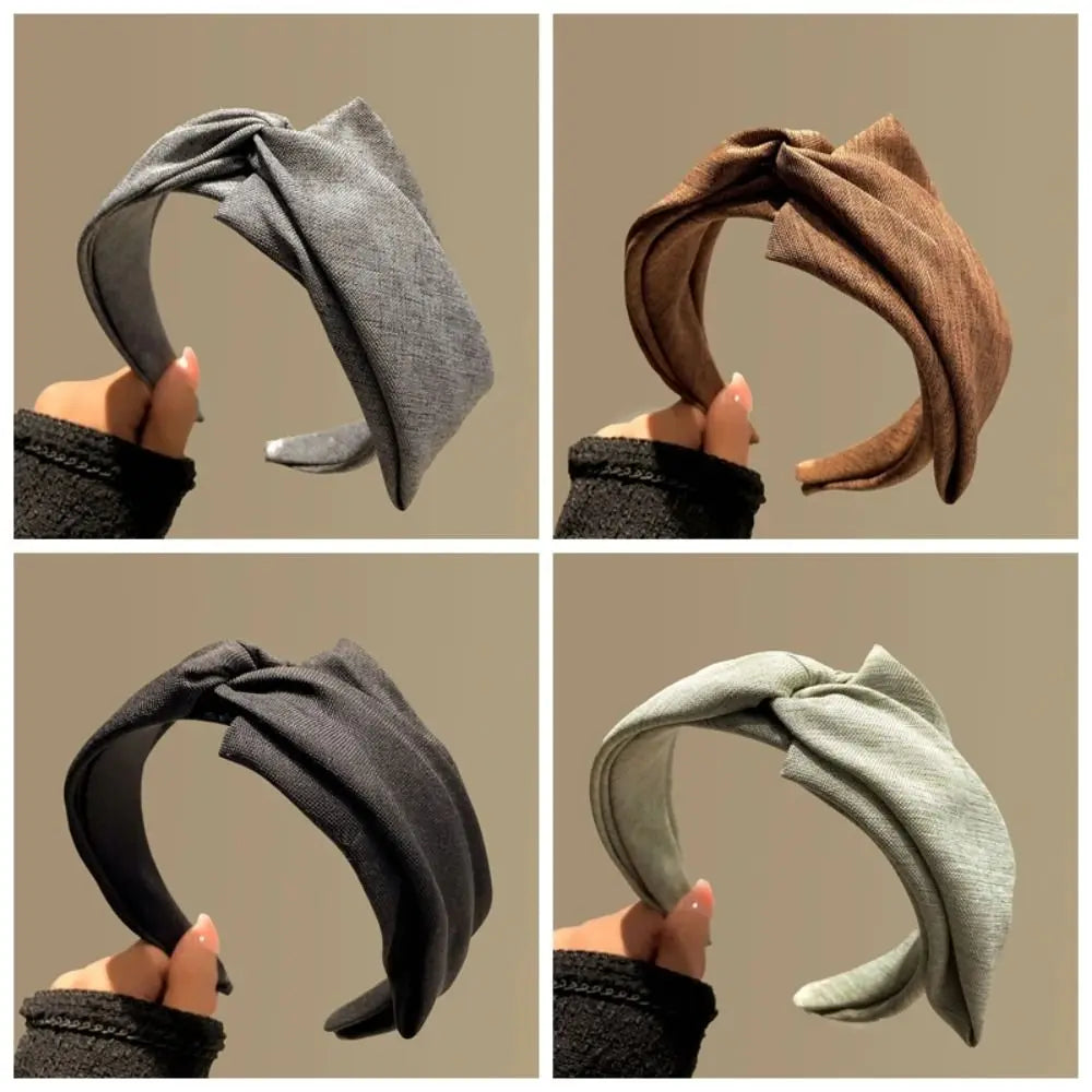 Soft Cotton Knit Wide Headband for Women - Ruched Scrunchie Texture Makeup Hair Hoop