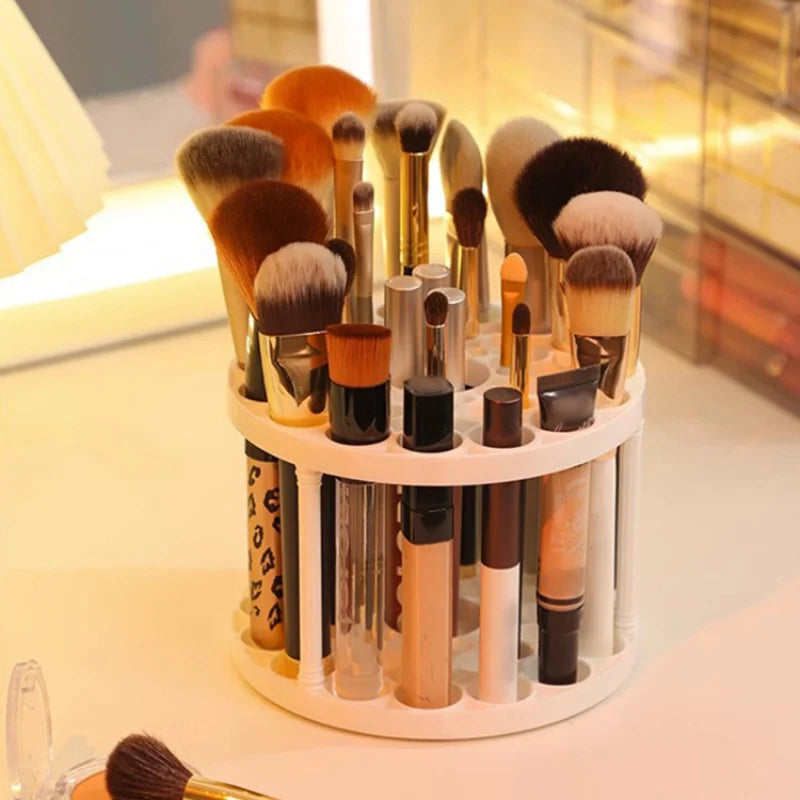 45-Hole Rotating Makeup Brush Holder | 360° Desktop Beauty Storage Organizer