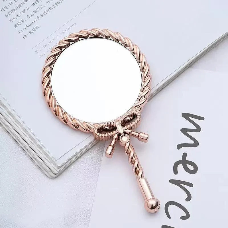 Vintage Handheld Makeup Mirror - Round European Twisted Rope Vanity Mirror for Travel & Home Decor
