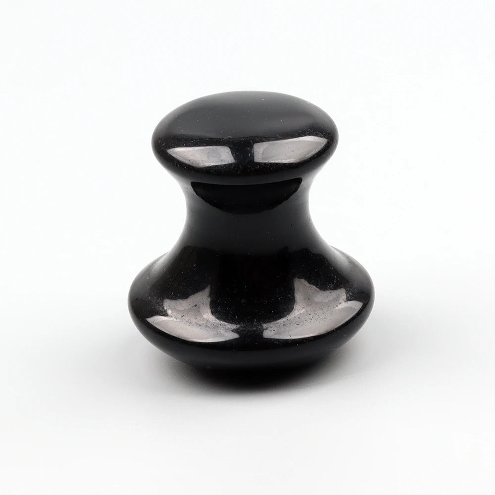 Natural Black Obsidian Mushroom Facial Massager - Genuine Crystal Gua Sha Tool for Face, Eye & Neck Skincare
