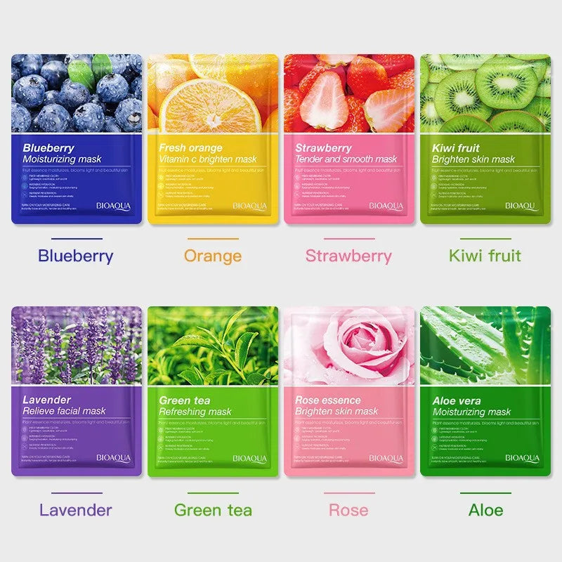 Natural Plant Facial Sheet Mask Set - Hydrating & Firming Skincare (8 Pcs)