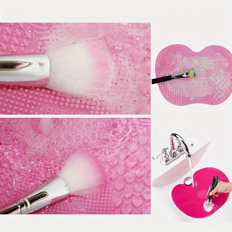 Apple-Shaped Silicone Makeup Brush Cleaning Mat | Portable Suction Cup Scrubber Pad
