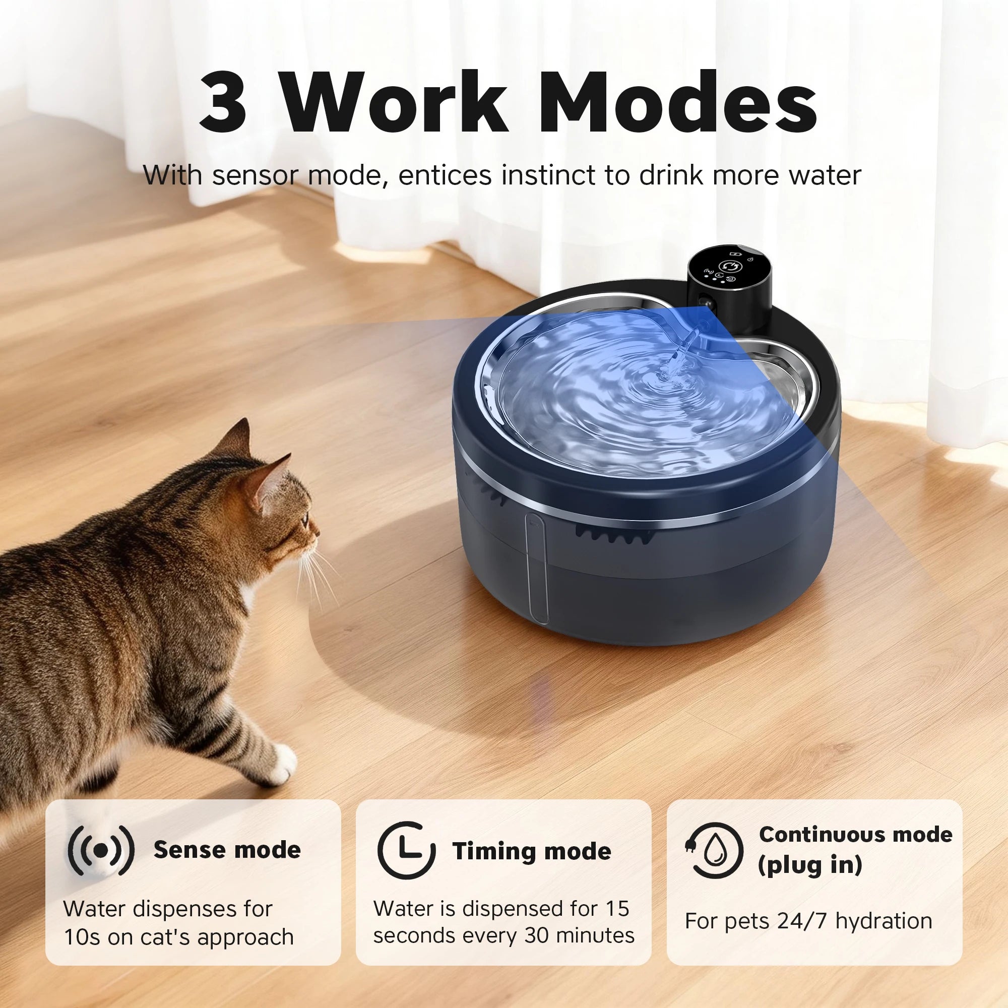 3L Wireless Cat Water Fountain | Motion Sensor & Stainless Steel Tray