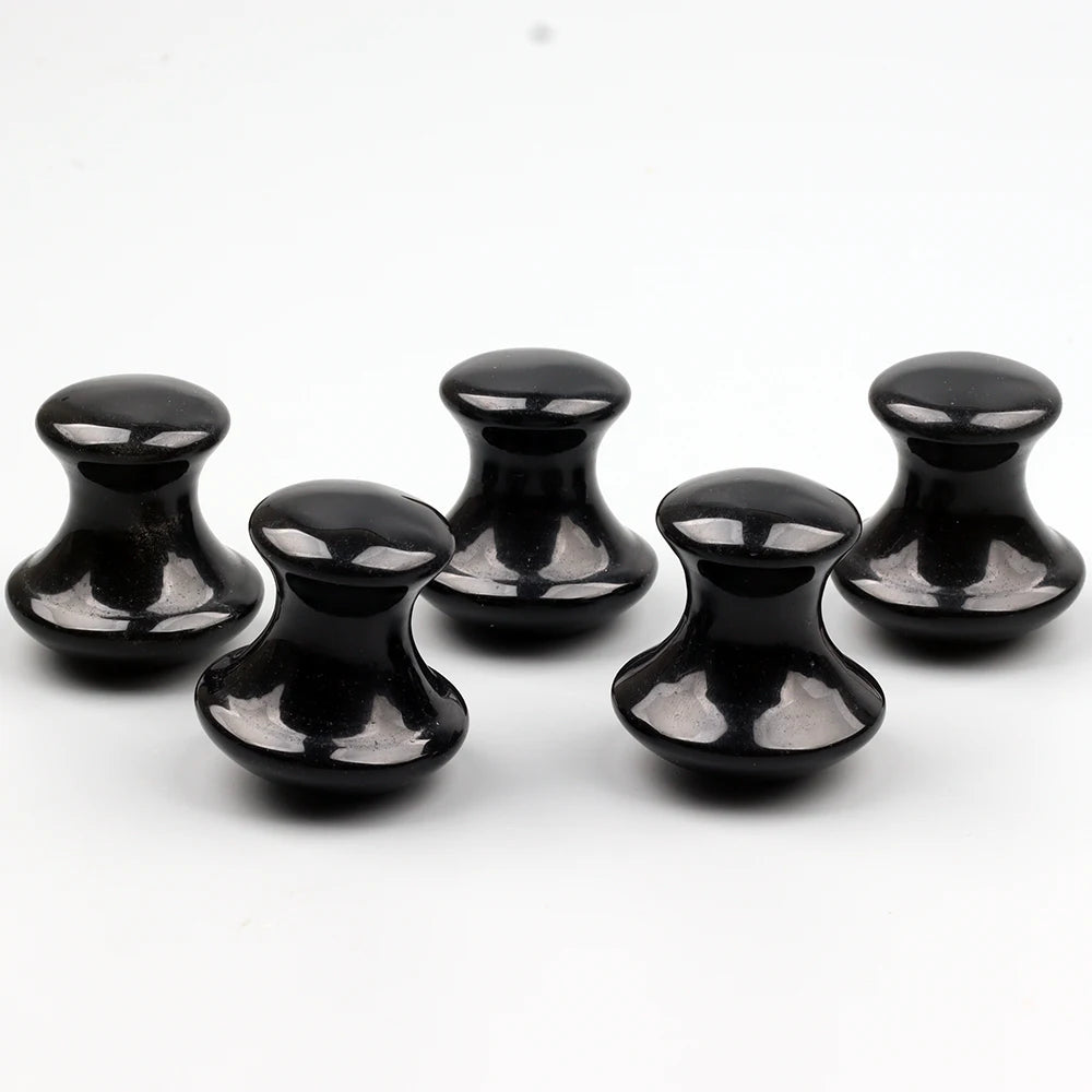Natural Black Obsidian Mushroom Facial Massager - Genuine Crystal Gua Sha Tool for Face, Eye & Neck Skincare