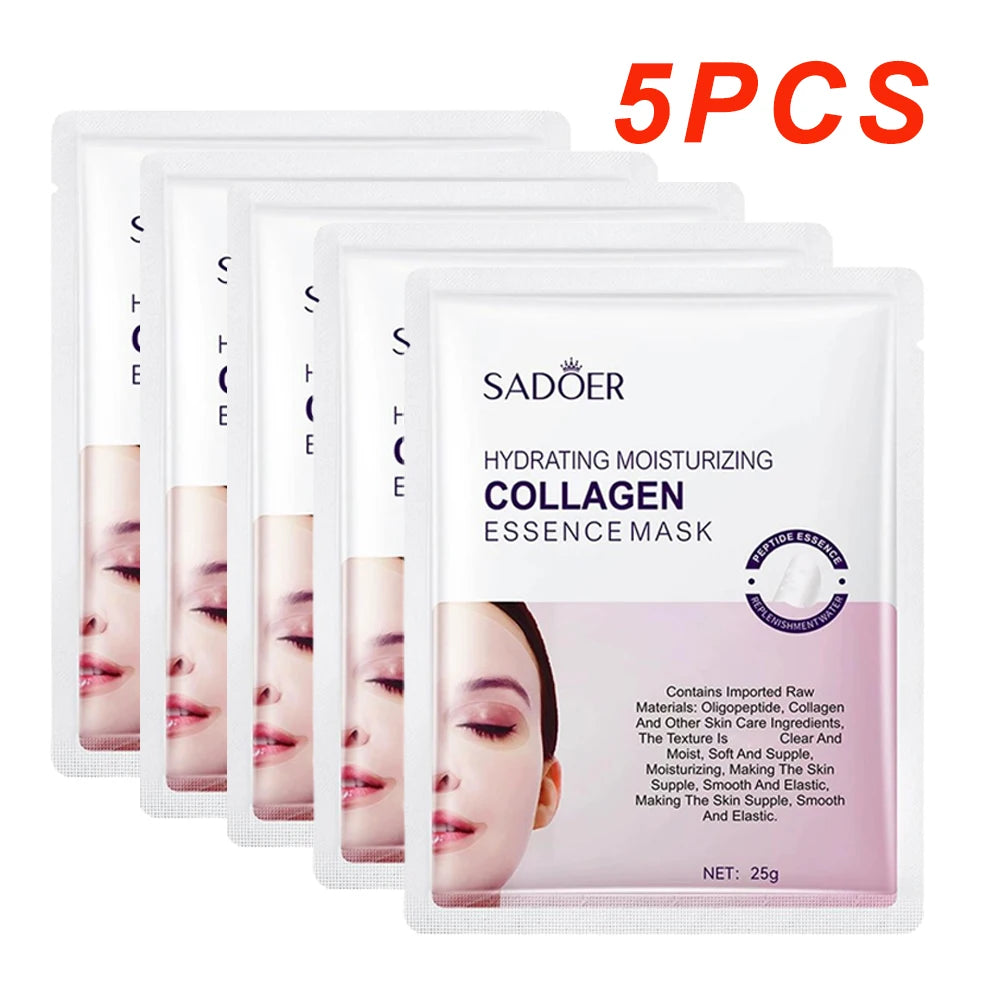 Hyaluronic Acid & Collagen Face Mask (5-Pack) - Deeply Moisturizing & Hydrating Facial Sheet Masks