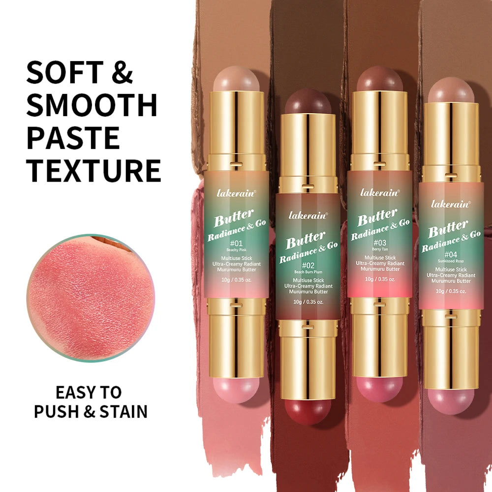 Dual-Ended Contour and Blush Stick - 2-in-1 Bronzer & Cheek Tint Matte Glow Makeup