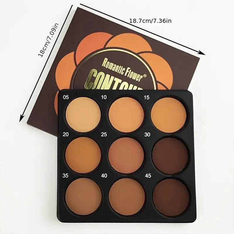9-Color Dark Bronze Foundation & Contour Palette (Matte & Shimmer)