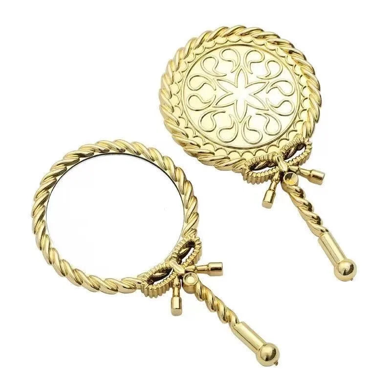 Vintage Handheld Makeup Mirror - Round European Twisted Rope Vanity Mirror for Travel & Home Decor
