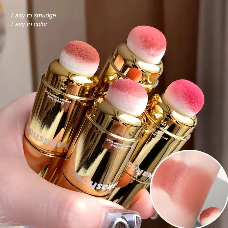 Dual-Ended Cream Blush Stick with Sponge Blender - Long-Lasting Multi-Use Cheek Tint