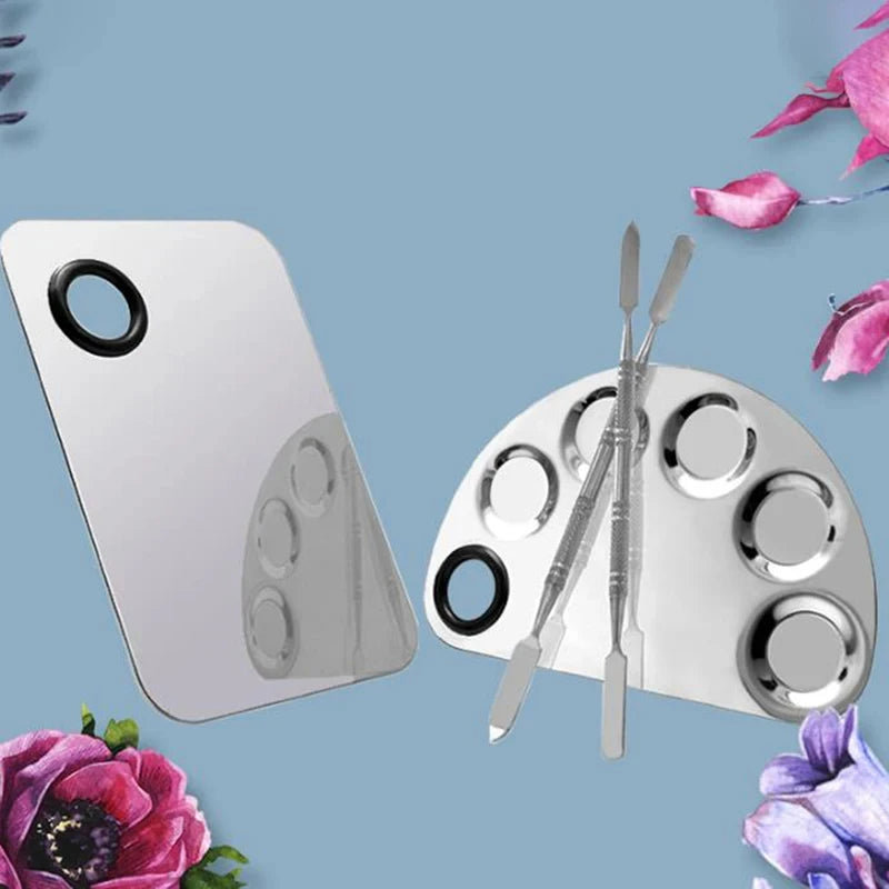 Stainless Steel Makeup & Nail Art Mixing Palette Set with Spatula