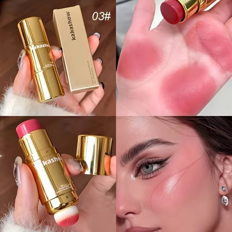 Dual-Ended Cream Blush Stick with Sponge Blender - Long-Lasting Multi-Use Cheek Tint