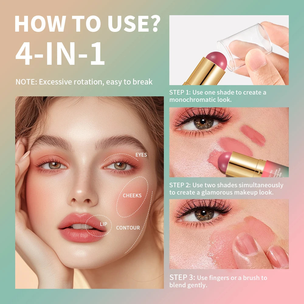 Dual-Ended Contour and Blush Stick - 2-in-1 Bronzer & Cheek Tint Matte Glow Makeup