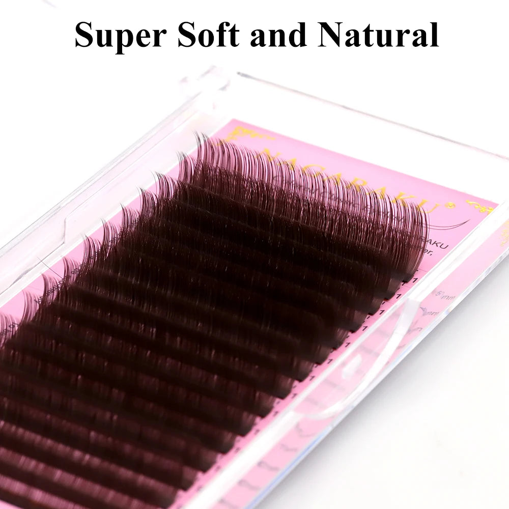 NAGARAKU Soft Natural Synthetic Mink Brown Eyelash Extensions (16 Lines)