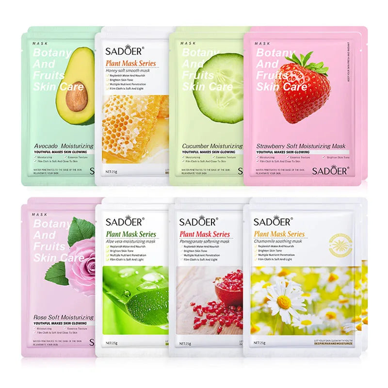 Natural Plant Facial Sheet Mask Set - Hydrating & Firming Skincare (8 Pcs)