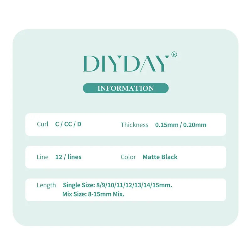 DIYDAY Ellipse Flat Eyelash Extensions (0.15 / 0.20mm) - Super Soft Natural Look Individual Lashes