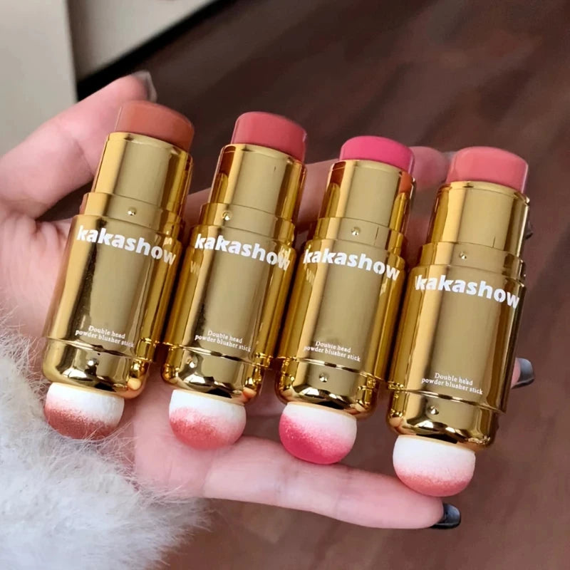 Dual-Ended Cream Blush Stick with Sponge Blender - Long-Lasting Multi-Use Cheek Tint