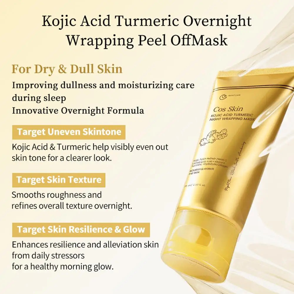 Kojic Acid & Turmeric Overnight Wrapping Mask Kit - Peel-Off Collagen Mask for Glowing & Firming Skin
