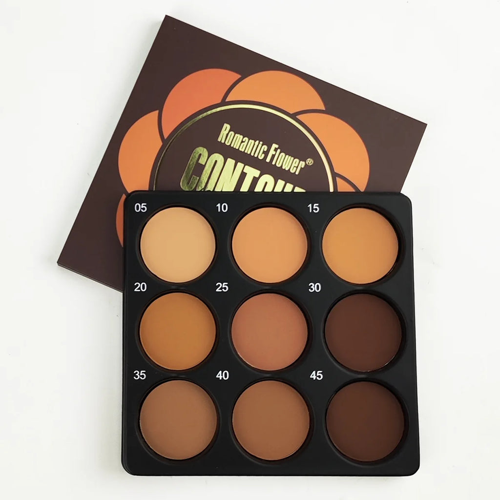 9-Color Dark Bronze Foundation & Contour Palette (Matte & Shimmer)
