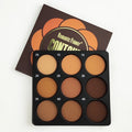 9-Color Dark Bronze Foundation & Contour Palette (Matte & Shimmer)