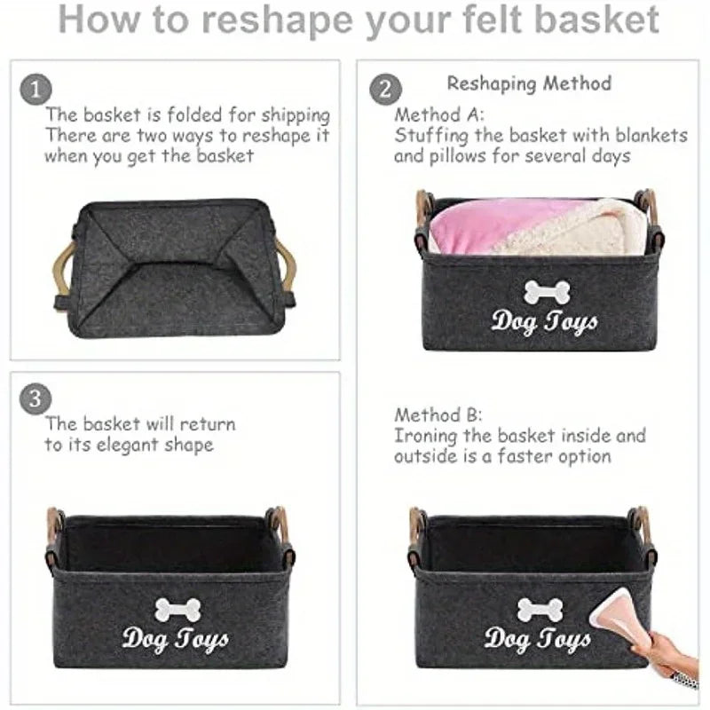 Premium Felt Pet Toy Box | Durable Storage Basket for Dog & Cat Organization