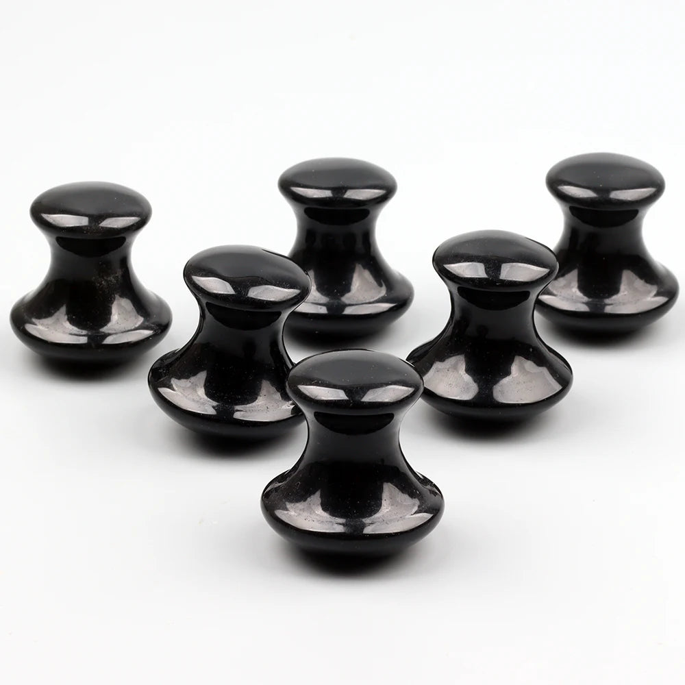 Natural Black Obsidian Mushroom Facial Massager - Genuine Crystal Gua Sha Tool for Face, Eye & Neck Skincare