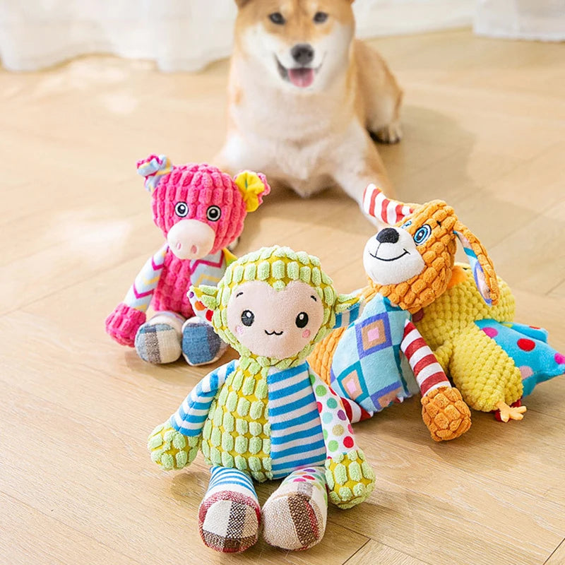 Interactive Animal Plush Pet Toy | Bite-Resistant Squeaky Dental Chew Toy