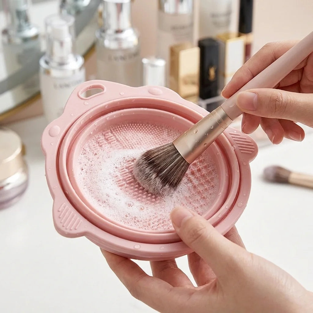 Makeup Brush Cleaner Bowl Set - Gentle Bristle Cleaning Mat for Brushes & Powder Puffs
