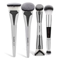 MAANGE 4pcs Makeup Brushes: 2x Dual-Ended Blush & 2x Flat Top Angled Foundation Brush Kit