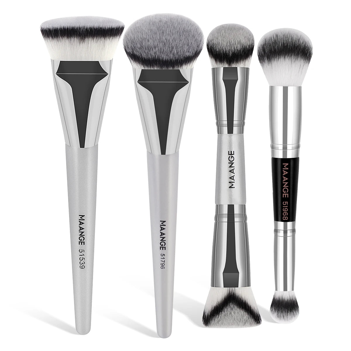 MAANGE 4pcs Makeup Brushes: 2x Dual-Ended Blush & 2x Flat Top Angled Foundation Brush Kit