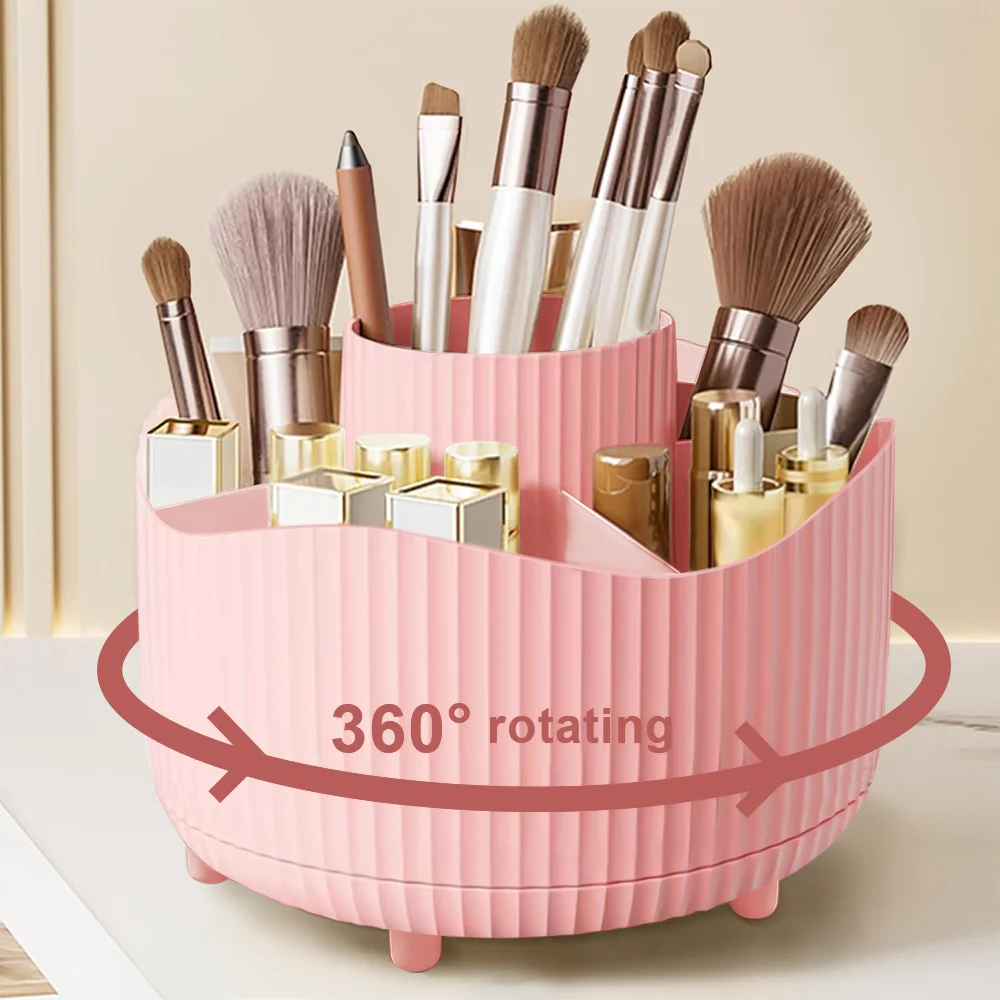360° Rotating Makeup Organizer - Cosmetic Display Case with Brush Holder & Perfume Tray for Vanity