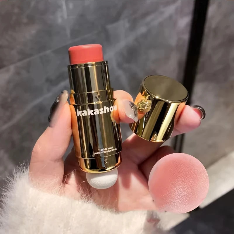 Dual-Ended Cream Blush Stick with Sponge Blender - Long-Lasting Multi-Use Cheek Tint