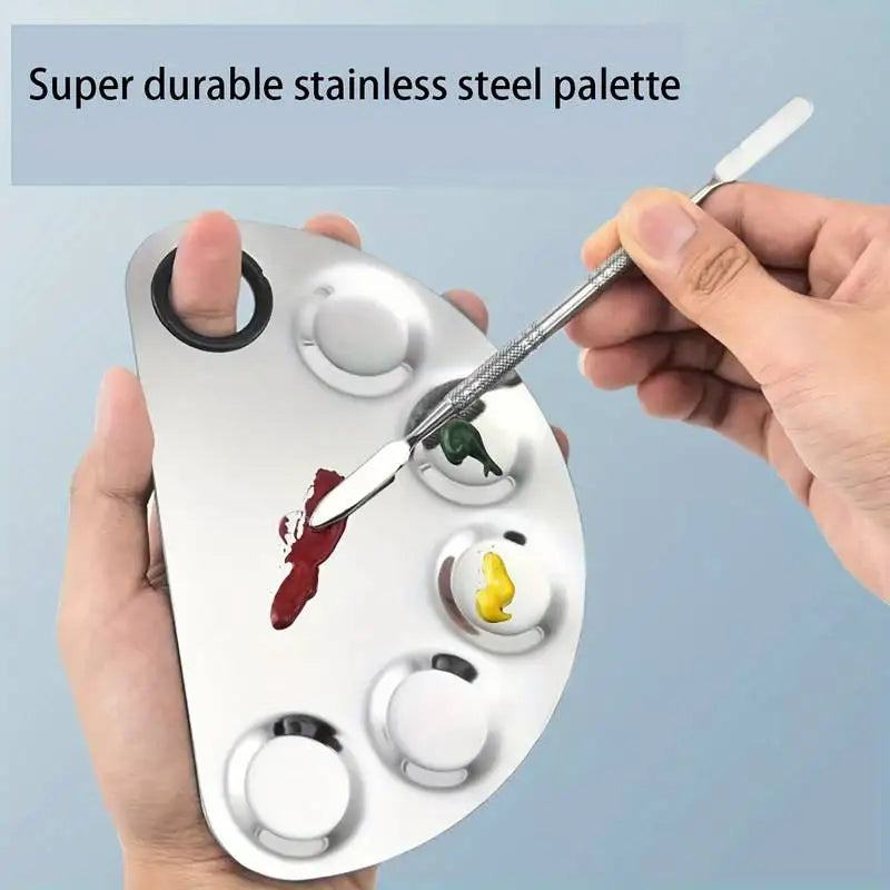 Stainless Steel Makeup & Nail Art Mixing Palette Set with Spatula