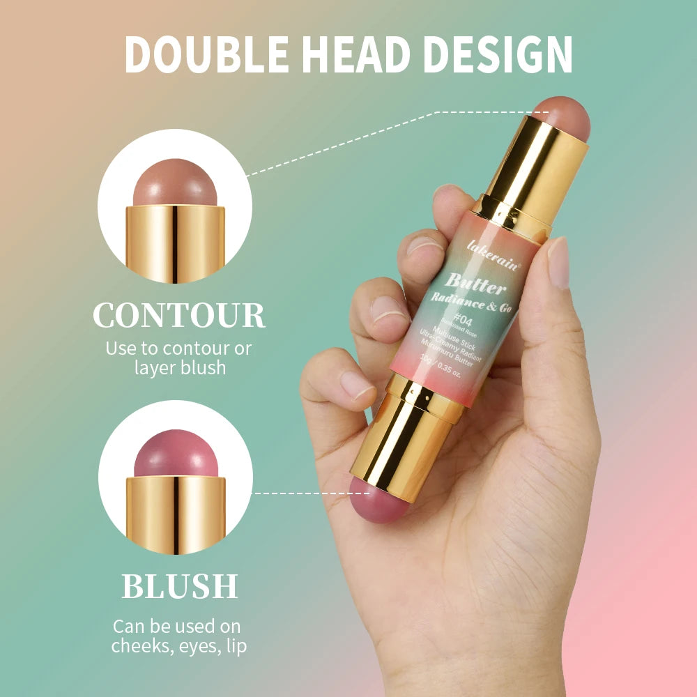 Dual-Ended Contour and Blush Stick - 2-in-1 Bronzer & Cheek Tint Matte Glow Makeup