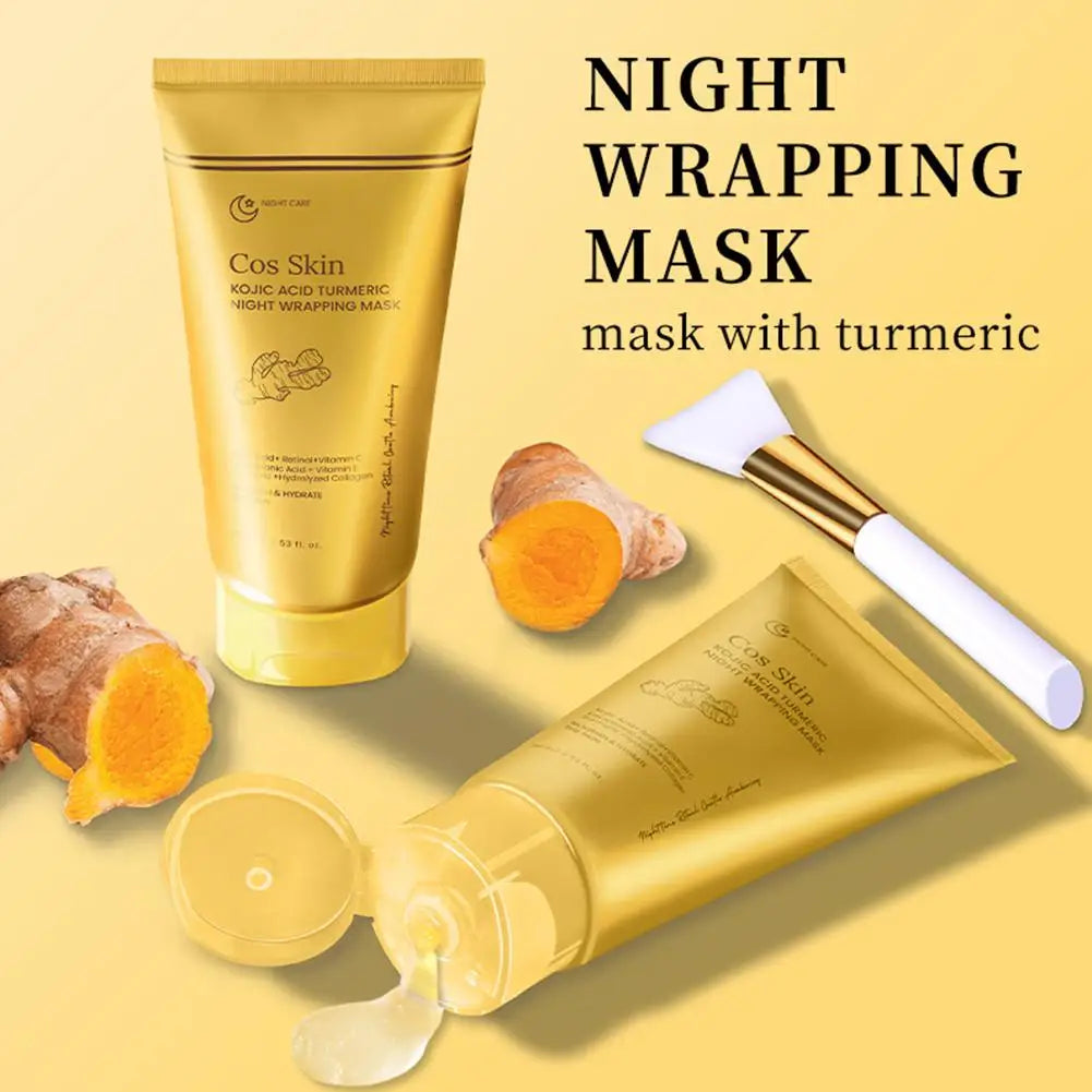 Kojic Acid & Turmeric Overnight Wrapping Mask Kit - Peel-Off Collagen Mask for Glowing & Firming Skin