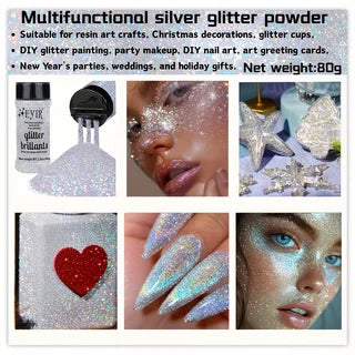 9 Colors Holographic Chunky & Fine Glitter Powder - Body, Face & Nail Art Shimmer (80g)