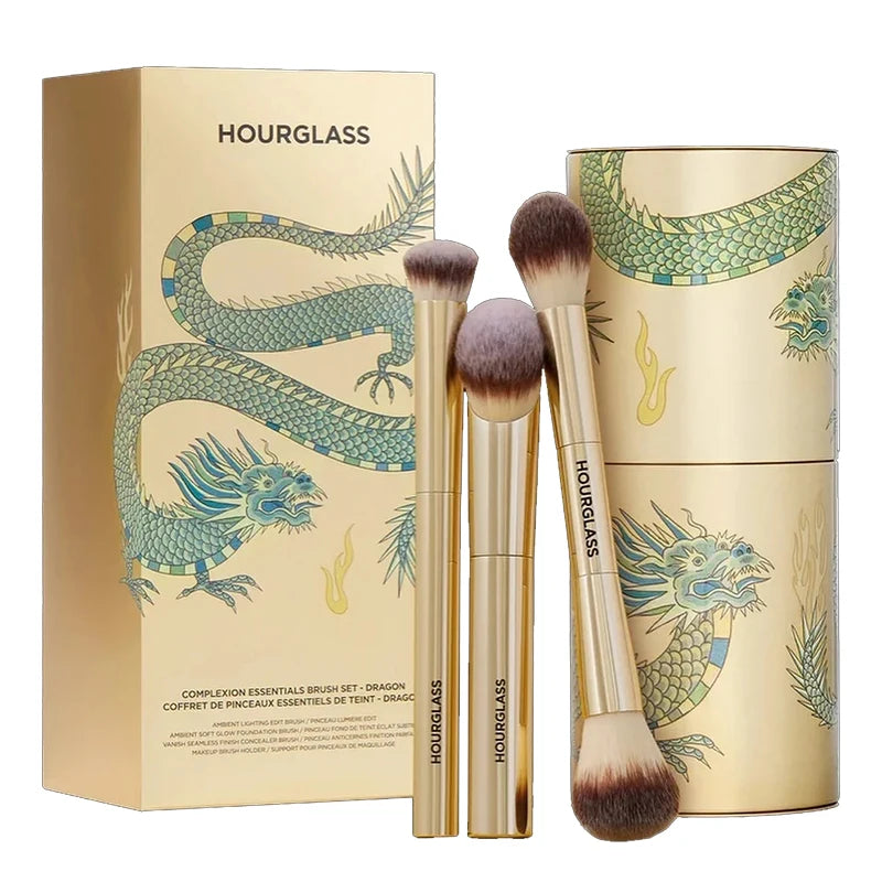 Hourglass-Style 3-Piece Makeup Brush Set with Storage Case